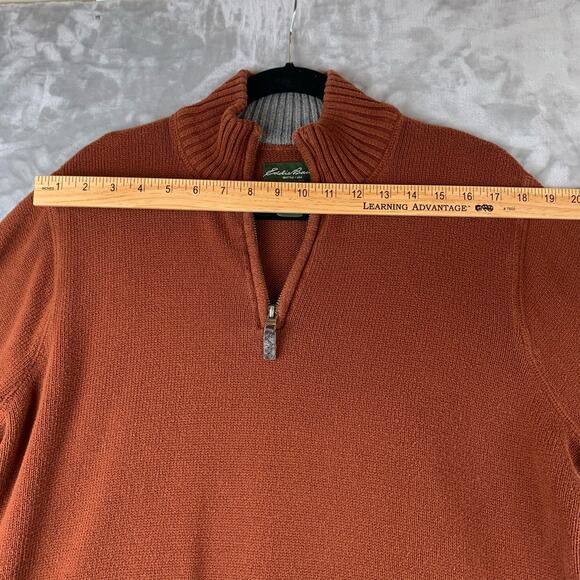 Eddie Bauer Quarter Zip Sweater Men's Large Burnt Orange Knit Classic (0691) - Picture 6 of 8